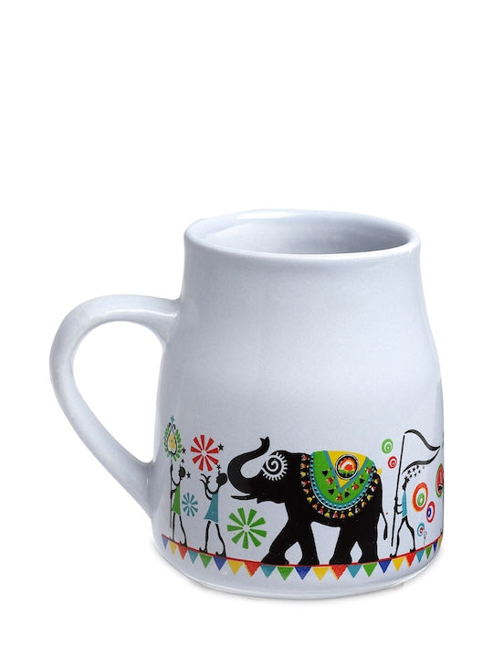 Yellow & Blue Ethnic Motifs Printed Ceramic Glossy Cups Set of Cups and Mugs