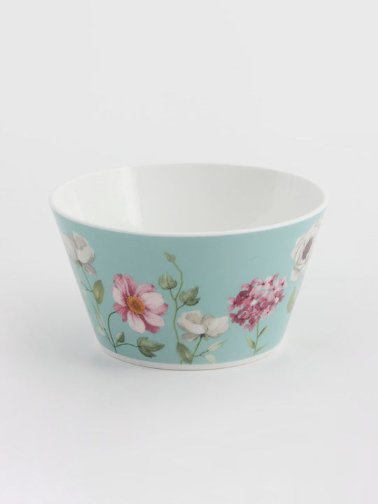 White & Teal-Blue 3 Pieces Printed Ceramic Bowls 470ml Each