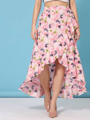 Women Floral Print A-line Black Skirt