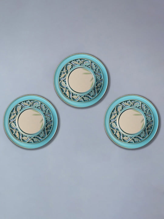 Blue 3 Pieces Textured Decorative Mirrors