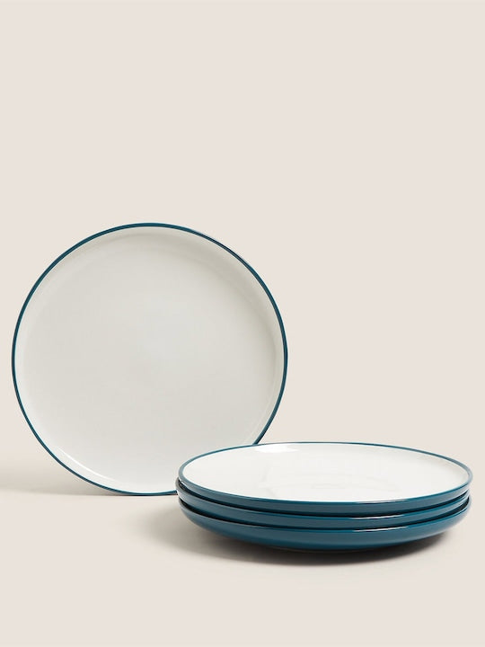 Tribeca Teal 4 Pieces Bone China Glossy Plates