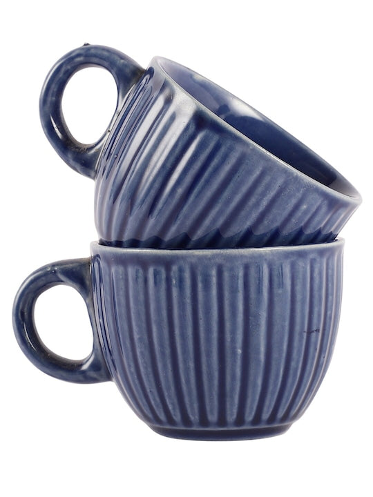 Textured Ceramic Glossy Cups & Saucers Set