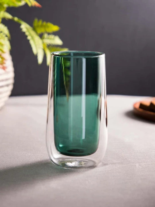 Transparent & Green Glass Glossy Mug 300 ml