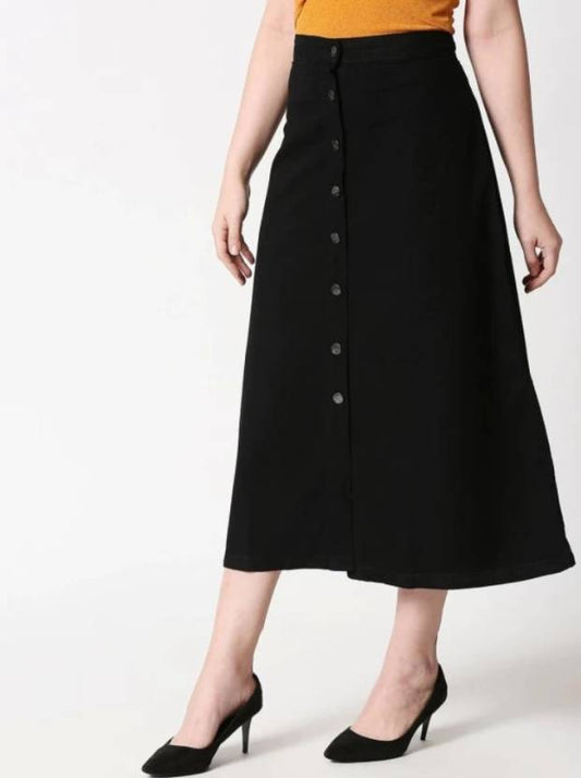 Women Solid A-line Black Skirt