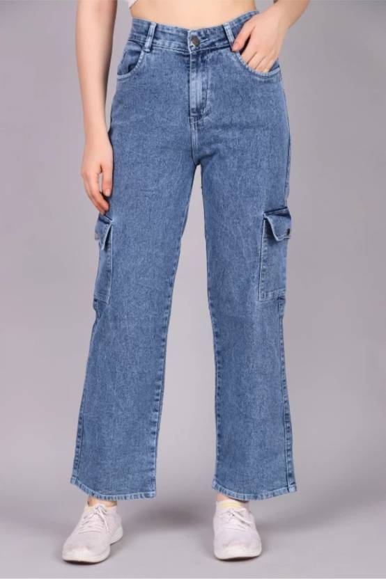 Women Boyfriend Mid Rise Blue Jeans