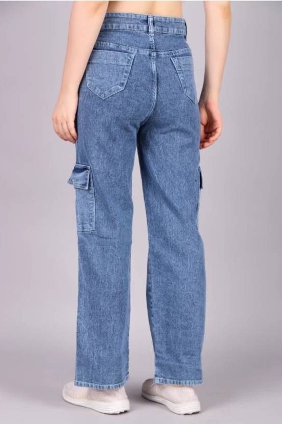 Women Boyfriend Mid Rise Blue Jeans