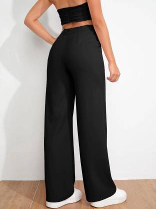 Women Regular Fit Black Viscose Rayon Trousers