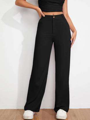 Women Regular Fit Black Viscose Rayon Trousers