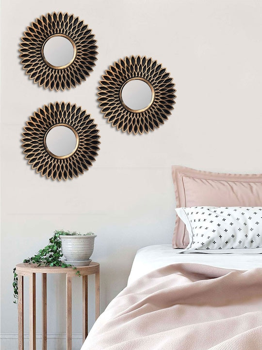 Set of 3 Gold-Toned & Black Decorative Wall Mirror