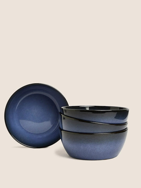 Blue Set of 4 Porcelain Glossy Bowls