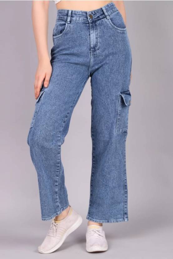 Women Boyfriend Mid Rise Blue Jeans