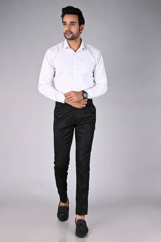 Black Cotton Blend Trousers