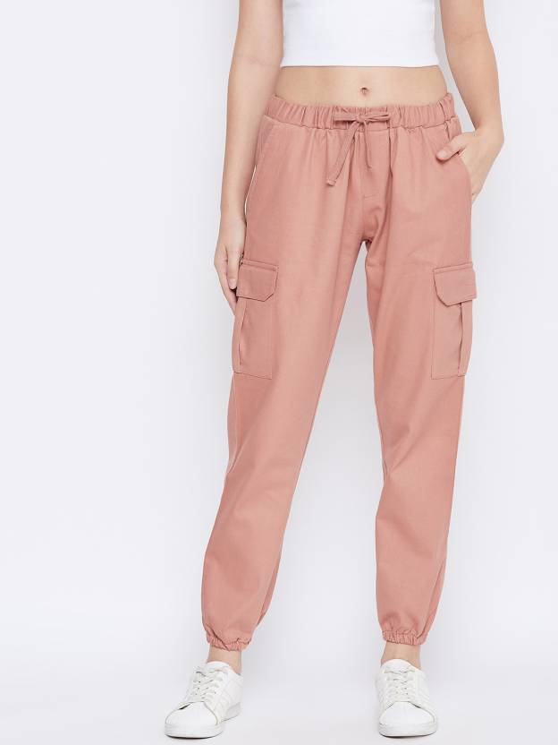 Women Regular Fit Pink Lycra Blend Trousers