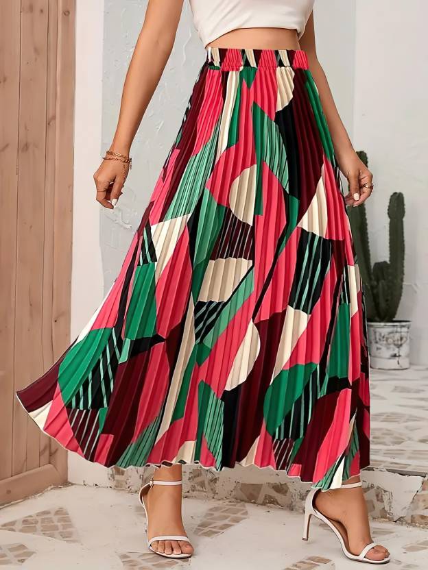 Women Printed Flared Multicolor Skirt