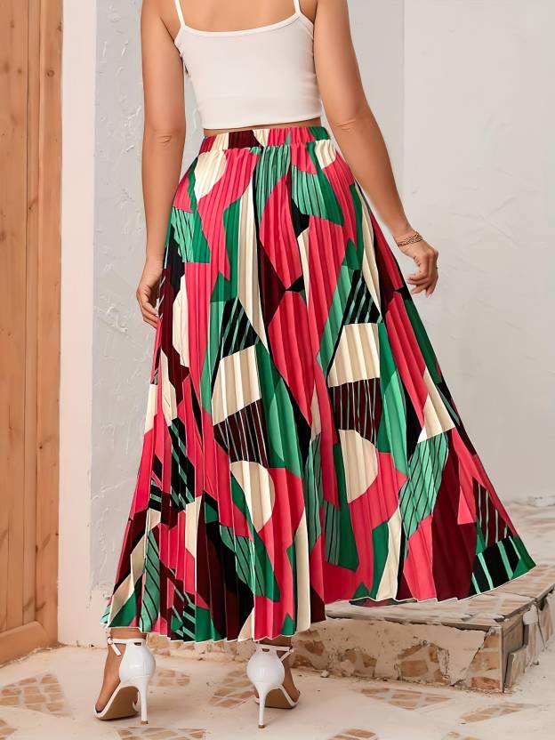 Women Printed Flared Multicolor Skirt