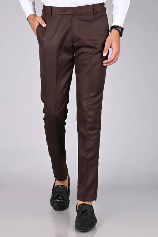 Men Regular Fit Maroon Cotton Blend Trousers