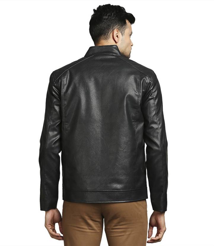 Men Solid Leather Jacket