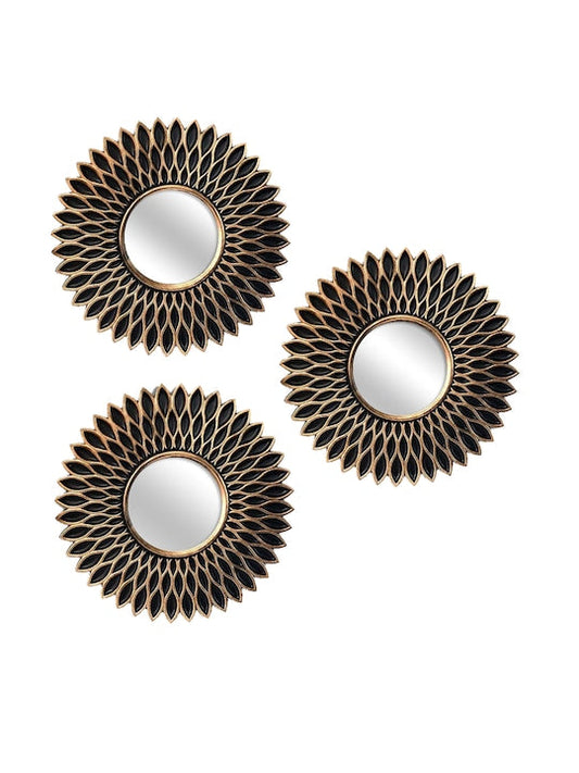 Set of 3 Gold-Toned & Black Decorative Wall Mirror