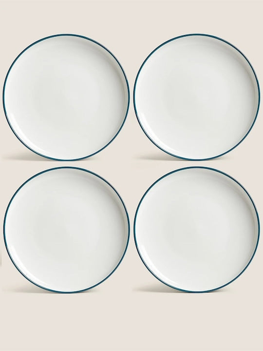 Tribeca Teal 4 Pieces Bone China Glossy Plates