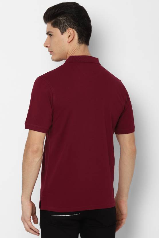 Men Solid Polo Neck Cotton Blend Maroon T-Shirt