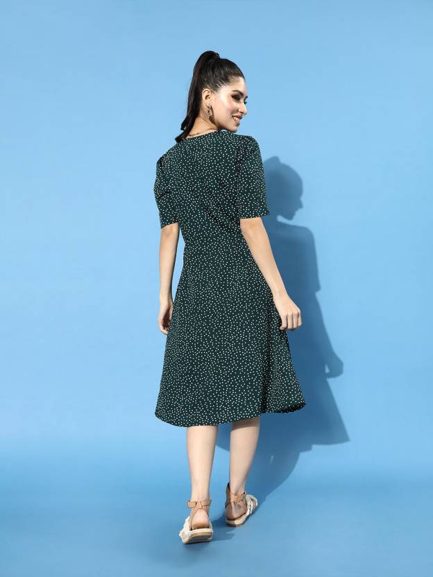 Women Fit and Flare Green Dress