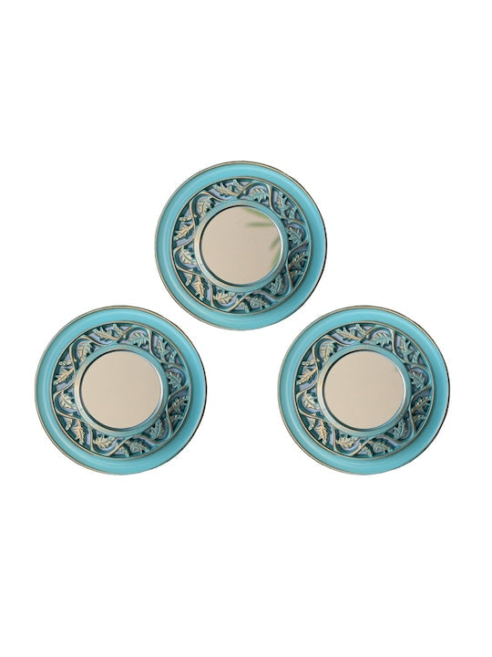 Blue 3 Pieces Textured Decorative Mirrors