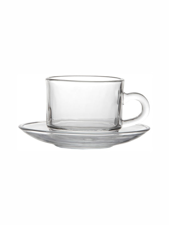 Transparent Set of 6 Glass Cups and Saucers