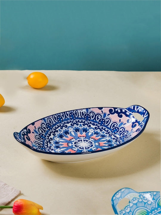 Mandala Printed Ceramic Large Baking Dish With Handle