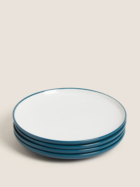 Tribeca Teal 4 Pieces Bone China Glossy Plates