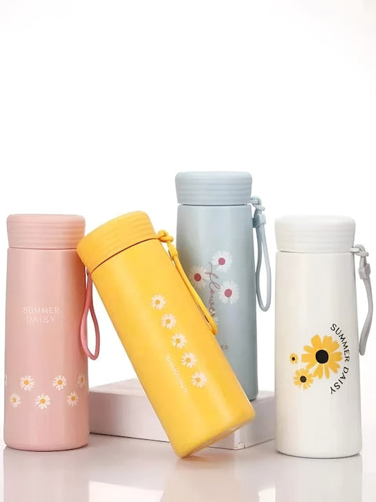 4 Pieces Glass Printed Water Bottle 400ml