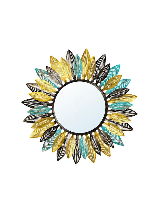 Gold-Toned & Blue Textured Sunflower Framed Wall Decor Mirror