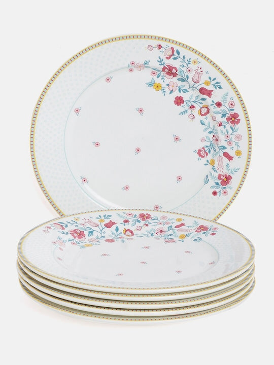 Multicolored set of 6 Printed Bone China Glossy Plates