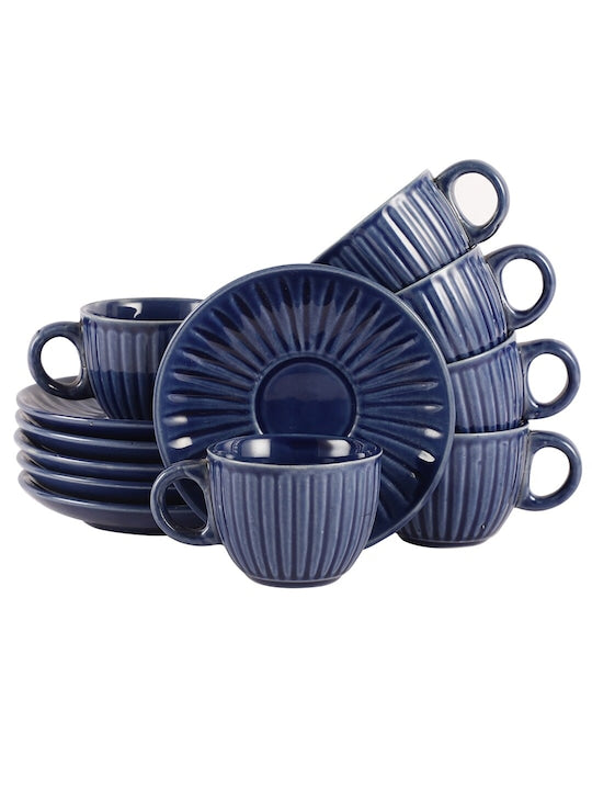 Textured Ceramic Glossy Cups & Saucers Set