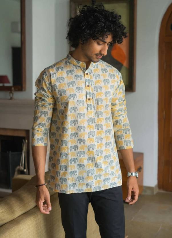 Men Printed Cotton Blend Straight Kurta