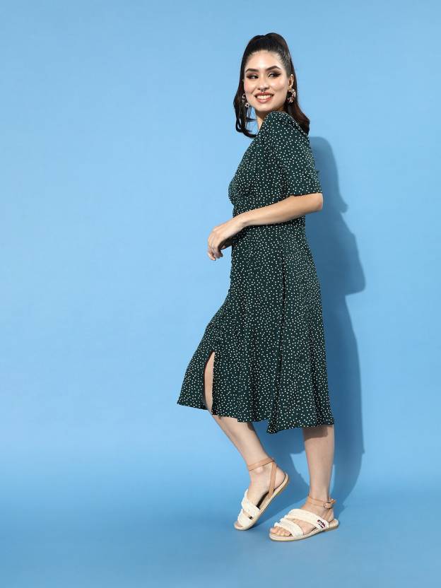 Women Fit and Flare Green Dress