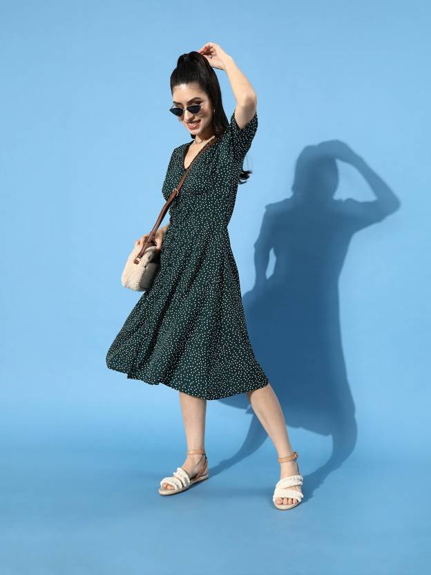 Women Fit and Flare Green Dress