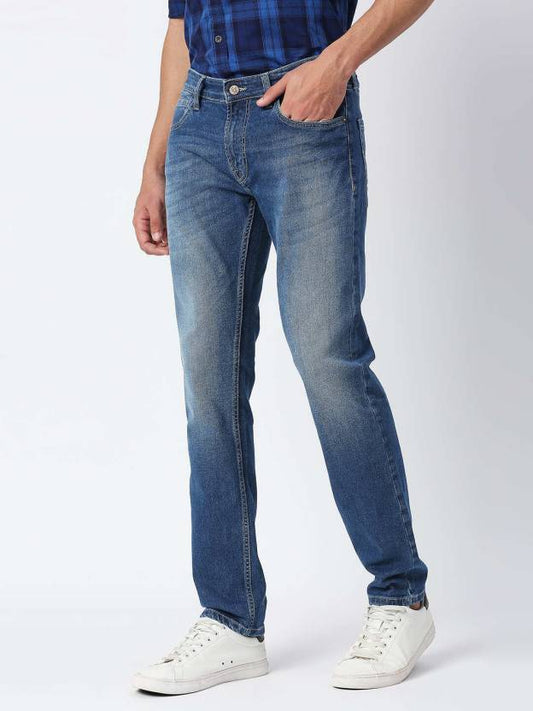 Men Slim Mid Rise Blue Jeans