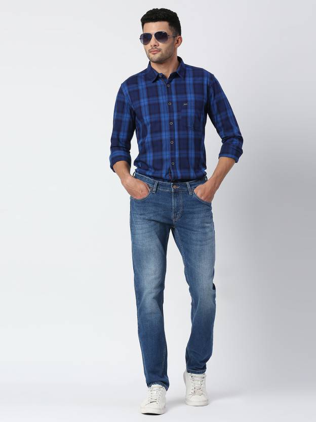 Men Slim Mid Rise Blue Jeans