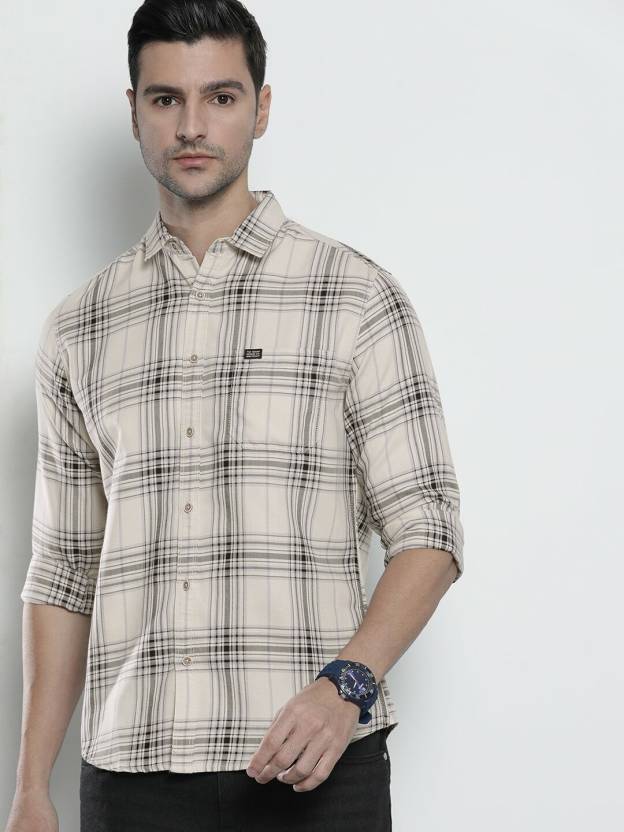 Men Slim Fit Checkered Spread Collar Casual Shirt