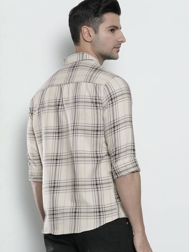 Men Slim Fit Checkered Spread Collar Casual Shirt