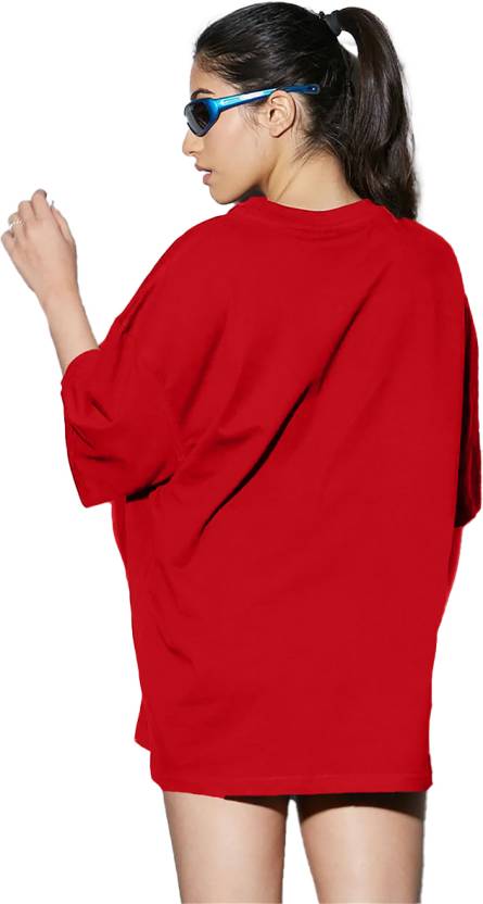 Women Printed Round Neck Cotton Blend Red T-Shirt
