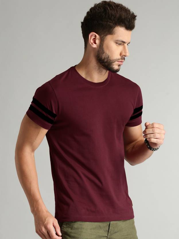 Men Solid Round Neck Pure Cotton Maroon T-Shirt