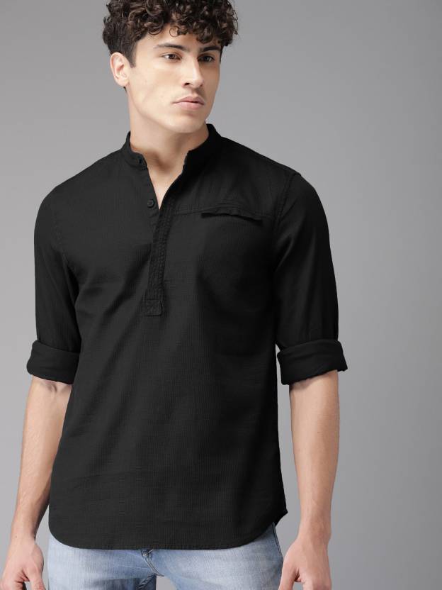 Men Solid Cotton Blend Straight Kurta