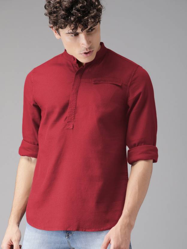 Men Solid Cotton Blend Straight Kurta