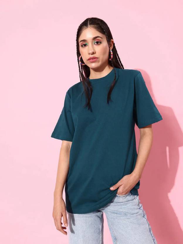 Women Printed, Typography Round Neck Cotton Blend Yellow T-Shirt