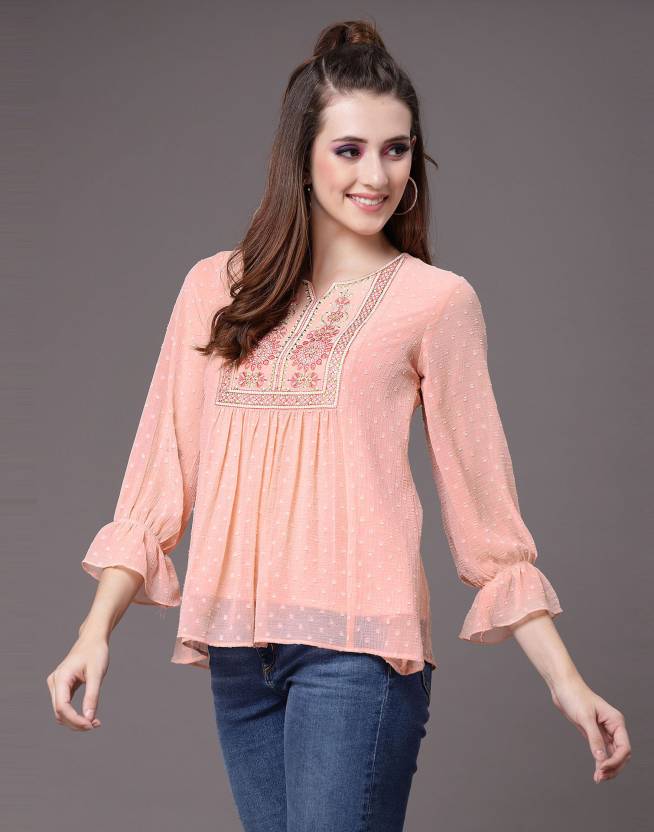 Embellished Women Orange Top