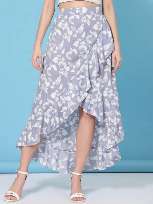 Women Floral Print A-line Black Skirt