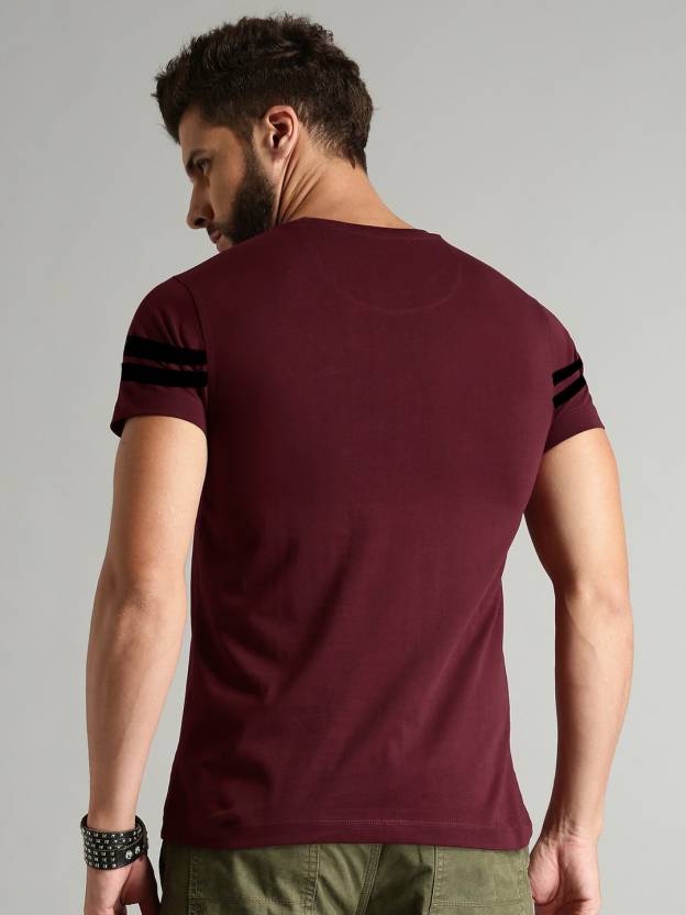 Men Solid Round Neck Pure Cotton Maroon T-Shirt