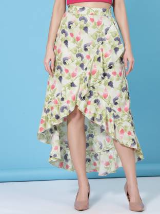 Women Floral Print A-line Black Skirt