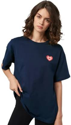 Typography, Printed Women Round Neck Cotton Blend Pink T-Shirt